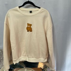Shein Cream Teddy Bear Crewneck Sweater Size Large